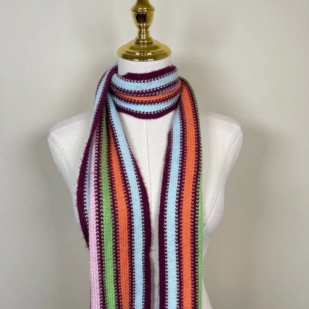 Vintage Aeropostale Scarf Women Multicolor Striped Knit Fringe Boho Y2K